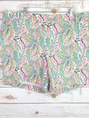 Talbots Pastel Paisley Print Cotton Blend Shorts in Pink, Green & Blue